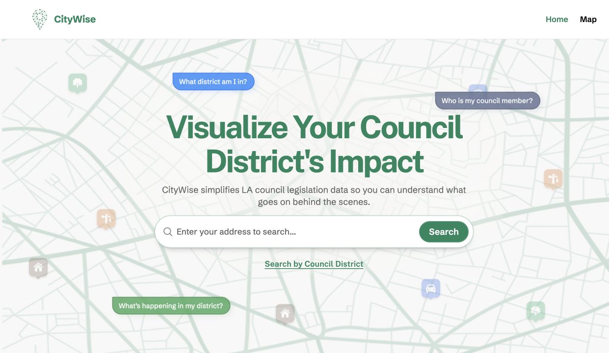 CityWise live product homepage preview